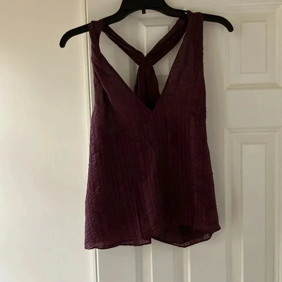Frame Draped Textured Silk Halter Top In Cabernet - Picture 5 of 7